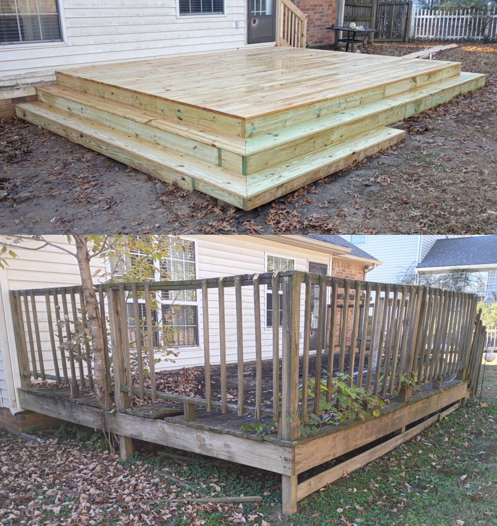 Deck transformed with new pressure-treated lumber