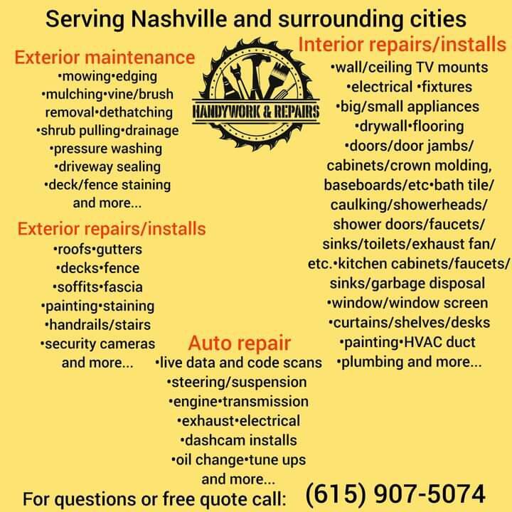 Handywork and Repairs yellow card with logo and repair categories